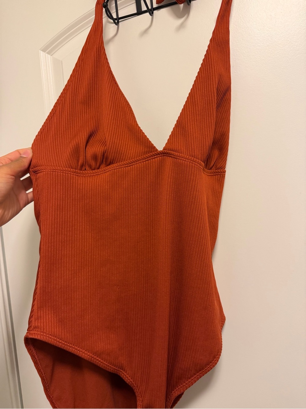 Primark Rust Ribbed Halter One-Piece - Picture 2 of 4